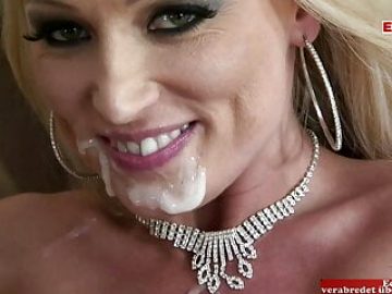 Skinny blonde Milf with small tits seduce the young man